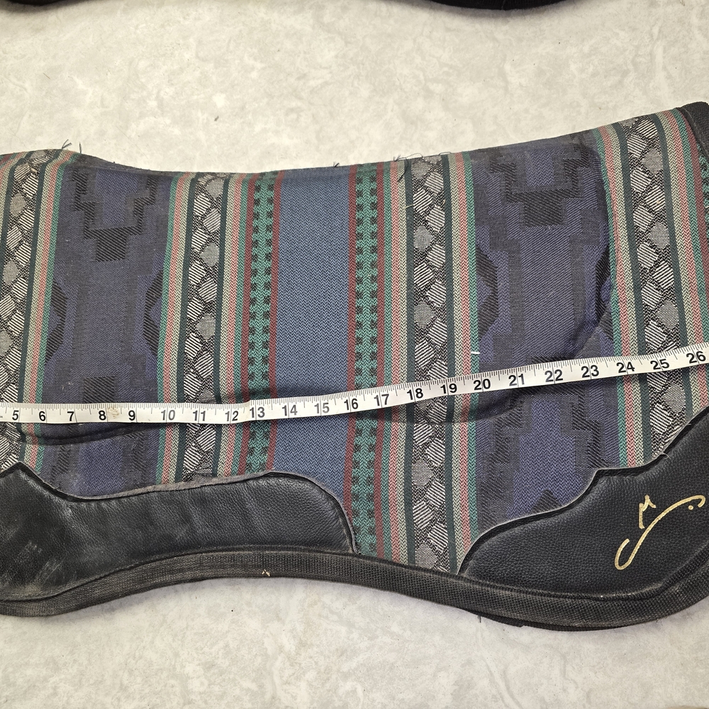 Elegant Blue Patterned Saddle Pad with Black Trim